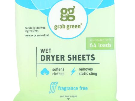 GRABGREEN: Wet Dryer Sheets Fragrance Free 64 Loads, 8.64 oz Online now