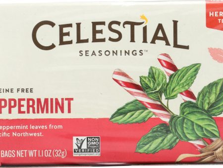 CELESTIAL SEASONINGS: Peppermint Herbal Tea Caffeine Free 20 Tea Bags, 1.1 oz Hot on Sale