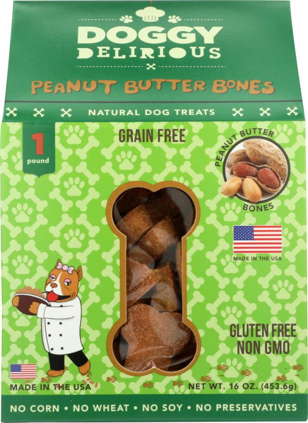 DOGGY DELIRIOUS: Natural Dog Treats Grain Free Peanut Butter Bones, 16 oz For Cheap