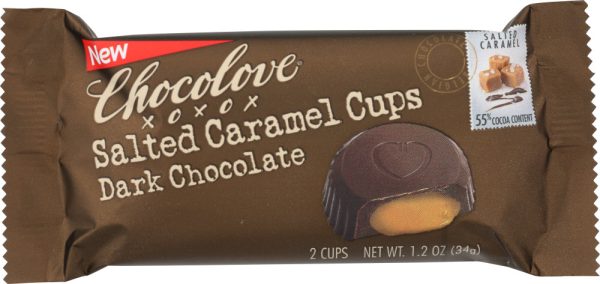 CHOCOLOVE: Salted Caramel Cups Dark Chocolate, 1.2 oz Supply