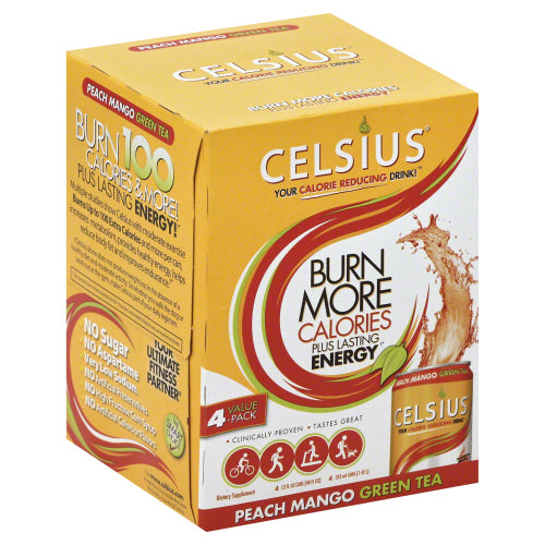 CELSIUS: Live Fit Green Tea Peach Mango Non-Carbonated Pack of 4, 48 oz on Sale