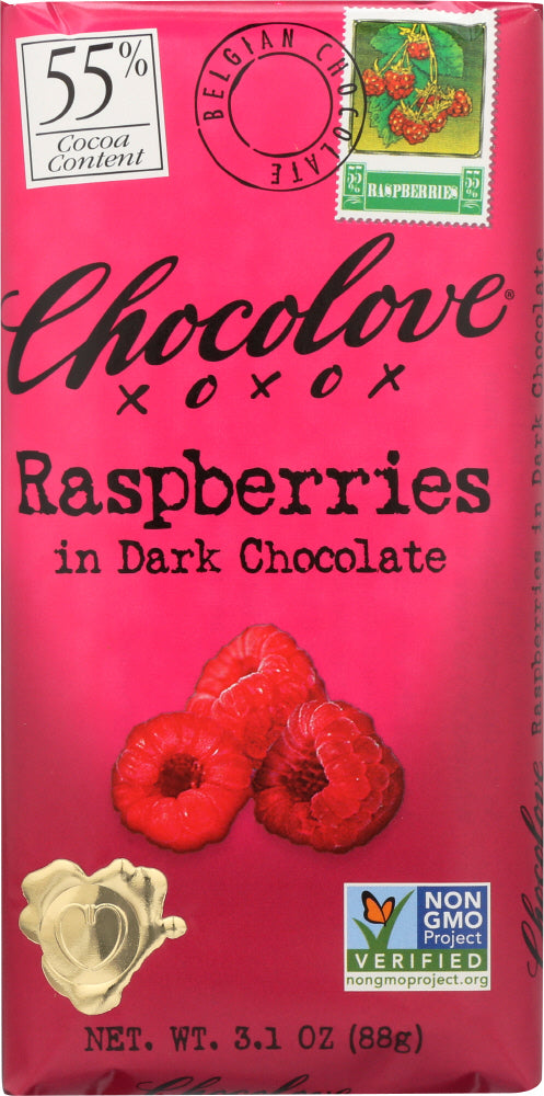 CHOCOLOVE: Raspberries In Dark Chocolate Bar, 3.1 oz For Discount