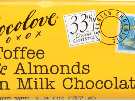 CHOCOLOVE: Toffee & Almonds In Milk Chocolate Bar, 1.3 oz Hot on Sale