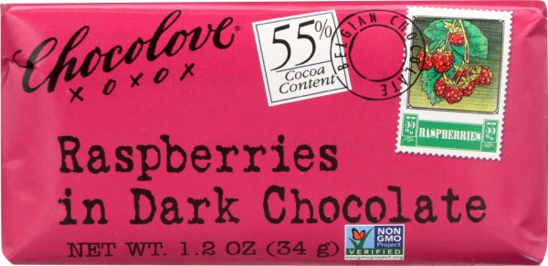 CHOCOLOVE: Mini Dark Chocolate Bar Raspberries, 1.2 oz Fashion