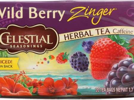 CELESTIAL SEASONINGS: Wild Berry Zinger Herbal Tea Caffeine Free 20 Tea Bags, 1.7 oz Supply