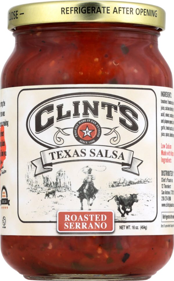 CLINTS: Salsa Roasted Serrano, 16 oz For Sale