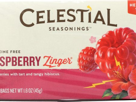 CELESTIAL SEASONINGS: Raspberry Zinger Herbal Tea Caffeine 20 Tea Bags, 1.6 oz Hot on Sale