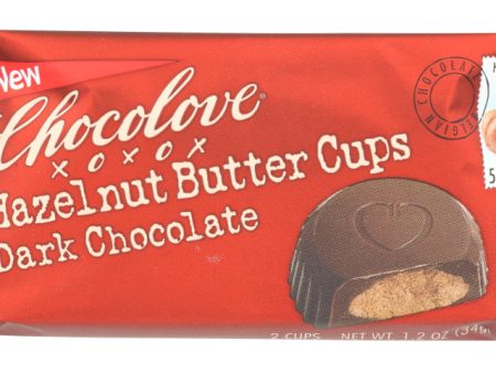 CHOCOLOVE: Chocolove Hazelnut Butter Dark Chocolate Cups. 1.2 oz For Sale