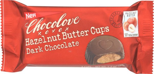 CHOCOLOVE: Chocolove Hazelnut Butter Dark Chocolate Cups. 1.2 oz For Sale